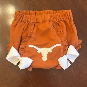 Texas Longhorns Ruffled Baby Bloomers with White Bows 6-12 months